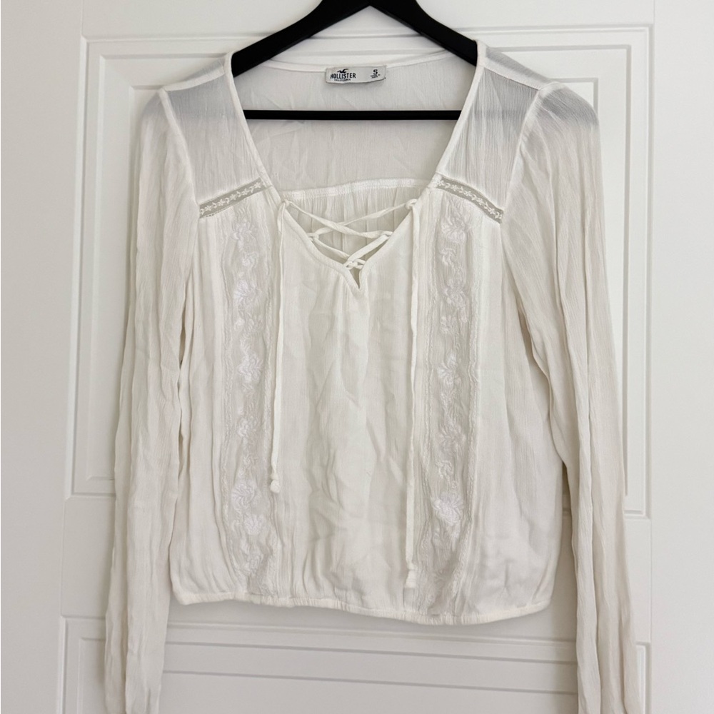 Hollister White Lace-Up Boho Peasant Blouse